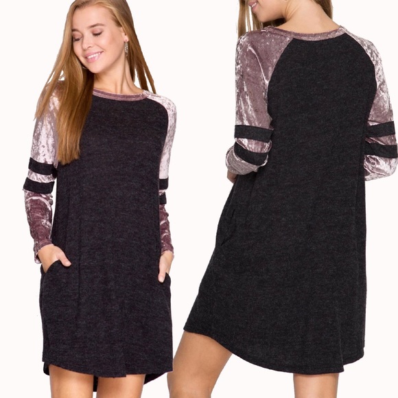 🍁“Plum” Sporty Shift Dress with Pockets - Picture 2 of 4